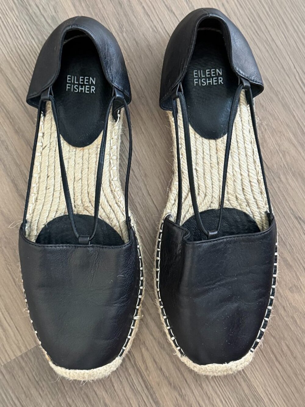 Eileen Fisher Lace Leather Espadrille Flats Womens 10 Black Strappy Shoes
